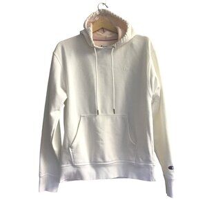 CHAMPION - MENS WHITE LONG SLEEVE KANGAROO POCKET HODDIE SIZE MEDIUM
